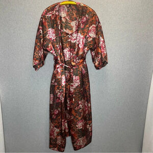 Cacique Slip and Robe Combo Satin Floral Animal Print